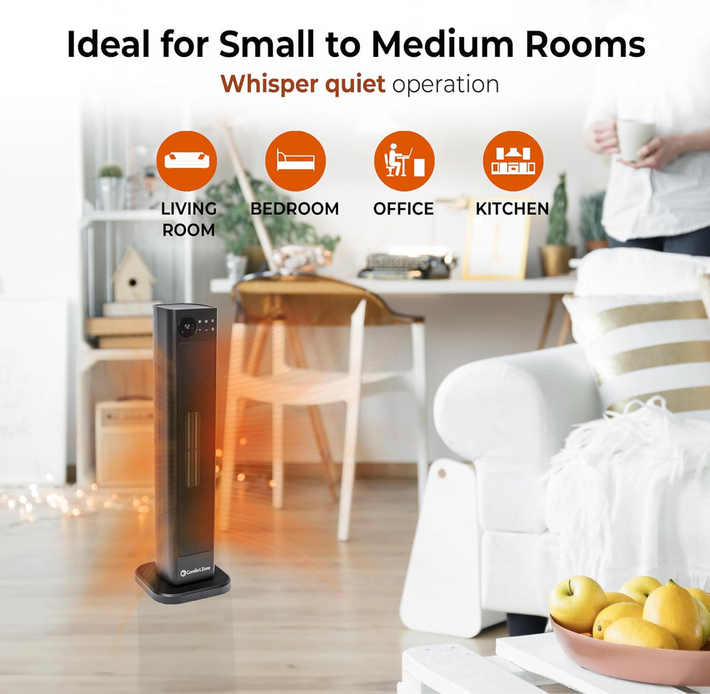Comfort Zone 30" High Velocity Ceramic Tower Heater with LCD Display