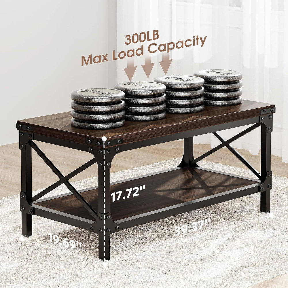 Rectangle Coffee Tables for Living Room, Wood Rectangular Coffee Table, 2 Tie...