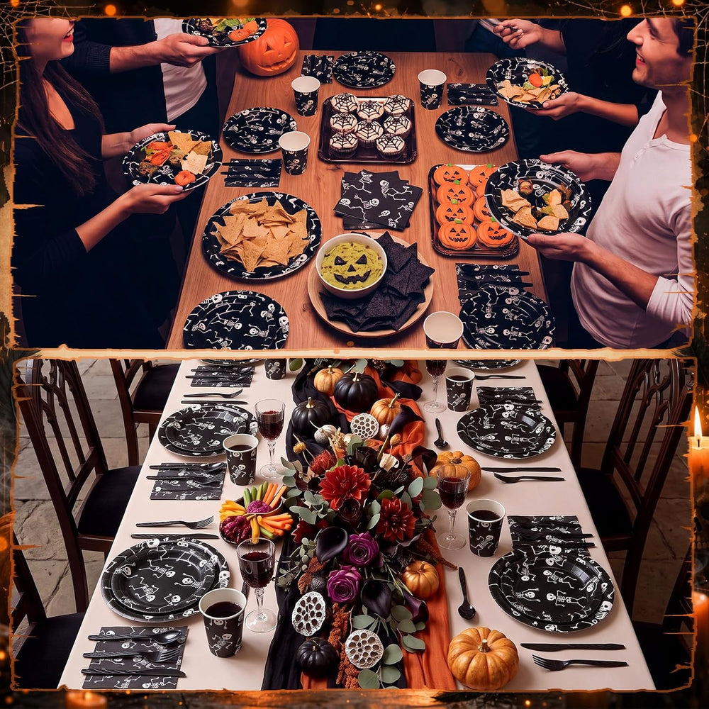 210 Pcs Halloween Skeleton Plates and Napkins Party Supplies for 30 Guests