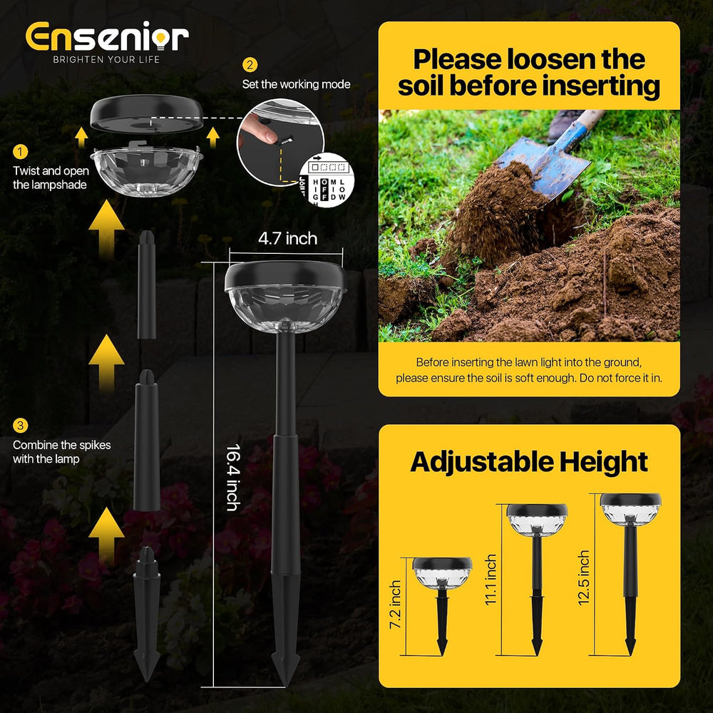 Ensenior Solar Lights Outdoor 8 Pack, Solar Pathway Lights Warm White