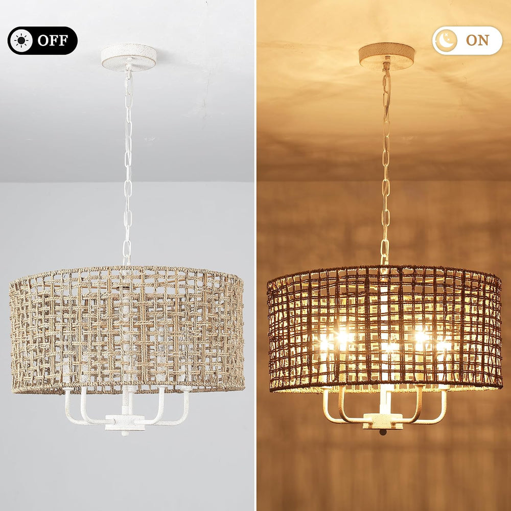 Rattan Chandelier 5-Light Farmhouse Boho Pendant Light Fixture for Dining Roo...