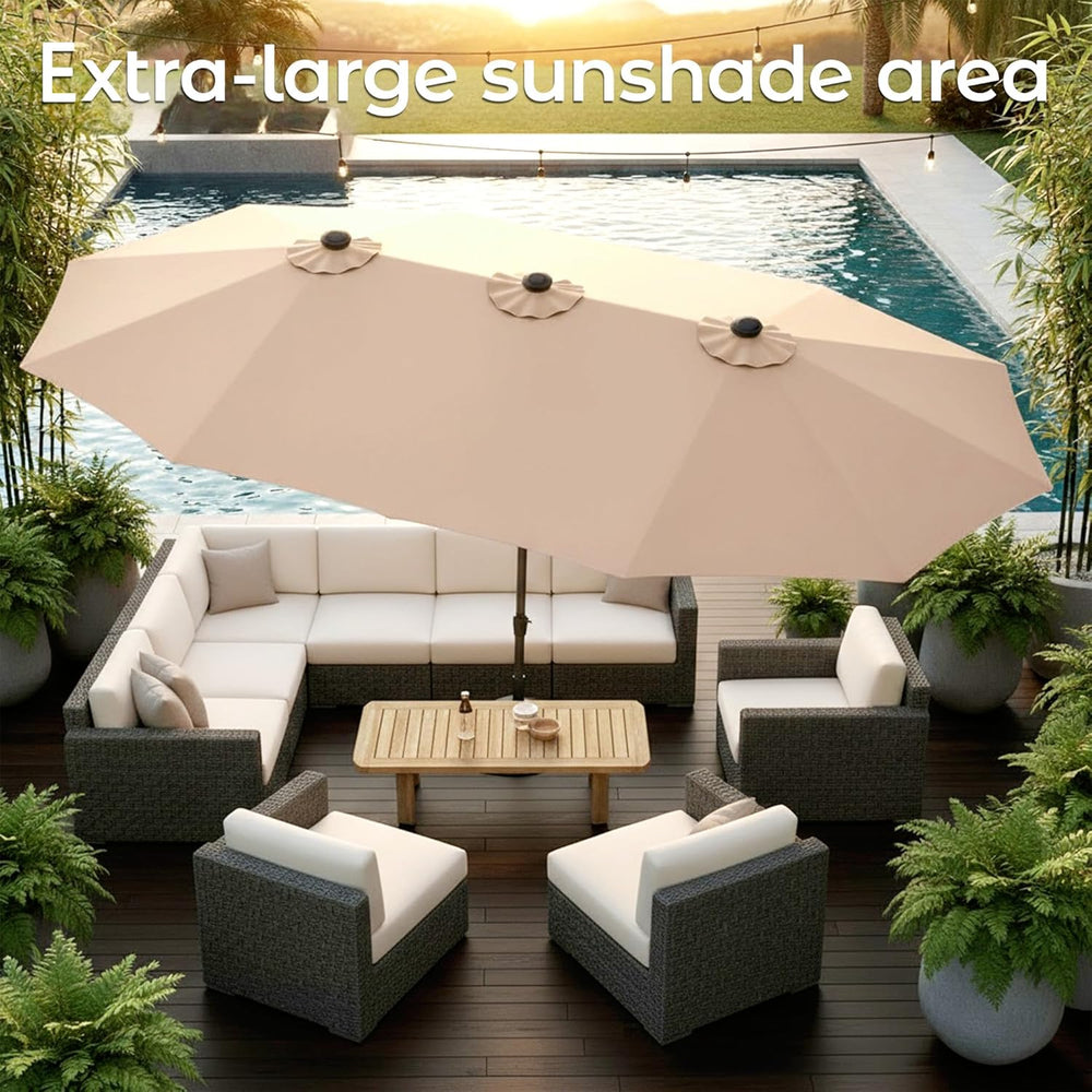 15ft Patio Umbrella with Base,Large Double-Sided Rectangular Umbrella,Beige
