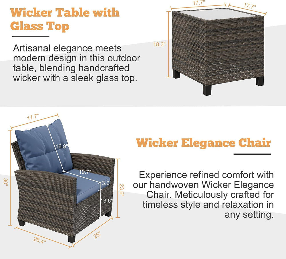 Shintenchi 3 Pieces Patio Furniture Set 3 Pieces PE Rattan Wicker Chairs with...