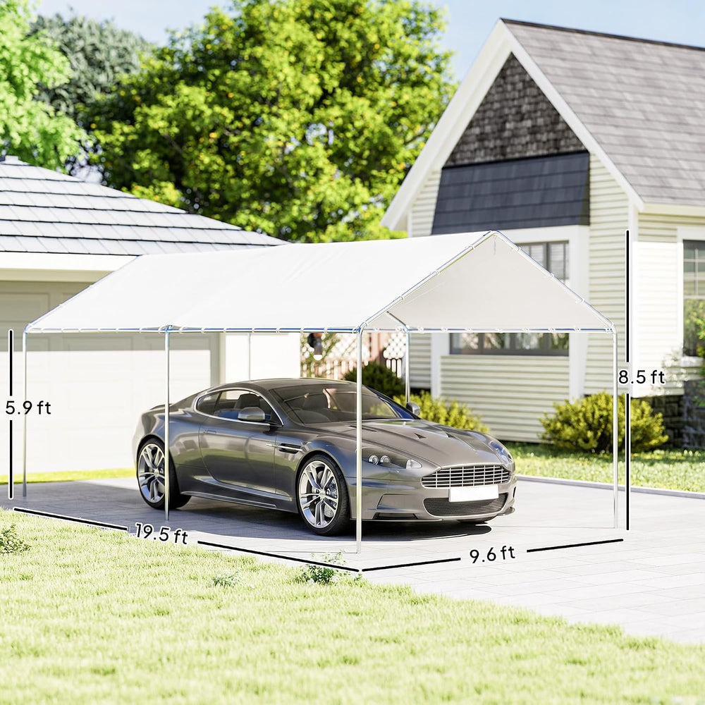Outsunny 10'x20' Carport Outdoor Heavy Duty Galvanized Car Canopy White
