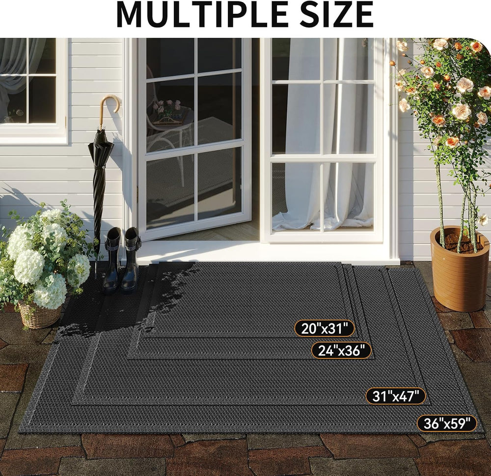 Front Door Mat Outside Entrance Drainage Doormat Black 24"x35"