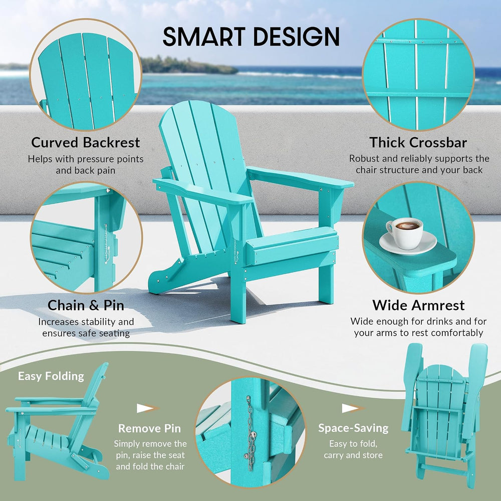WestinTrends Malibu Outdoor HDPE Folding Adirondack Chair, Pacific Blue