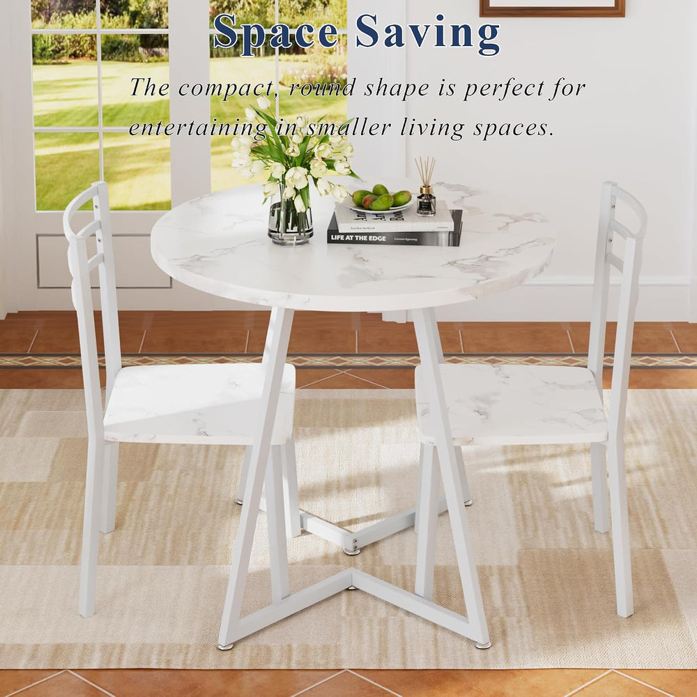 VECELO Small Round Dining Table Set for 2, Wood Tabletop with Strong Metal Fr...