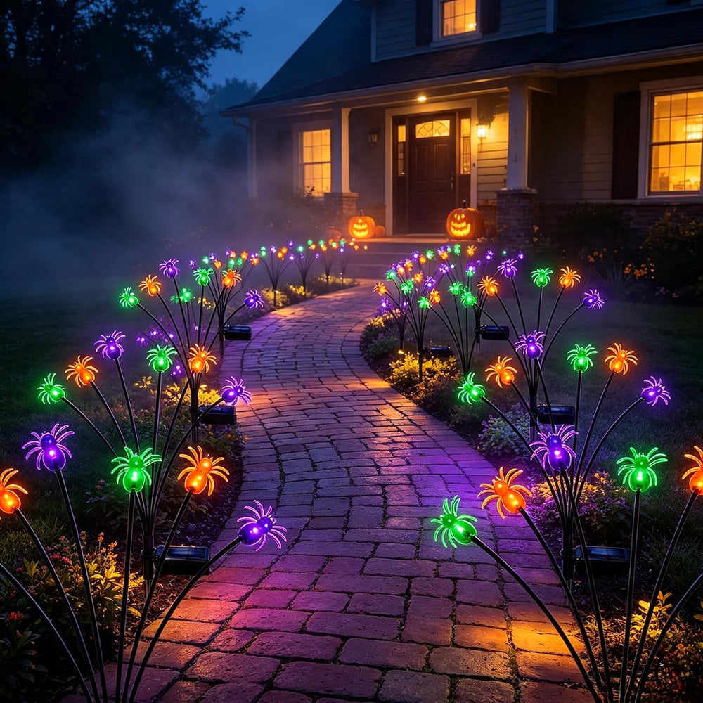 4Pack Spider Solar Halloween Decorations,Solar Firefly Swaying Lights