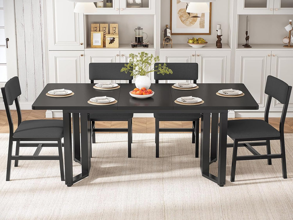 Itaar 5-Piece Dining Table Set for 4-6 People, 63" Extendable Kitchen Ta...