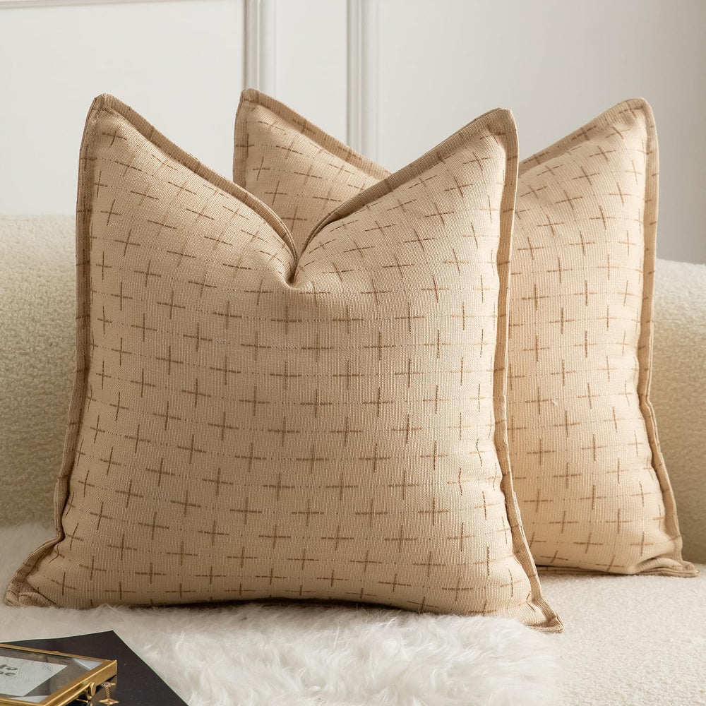 MANDIOO Pack of 2 Burlap Linen Throw Pillow Covers Woven Textured Modern Farm...