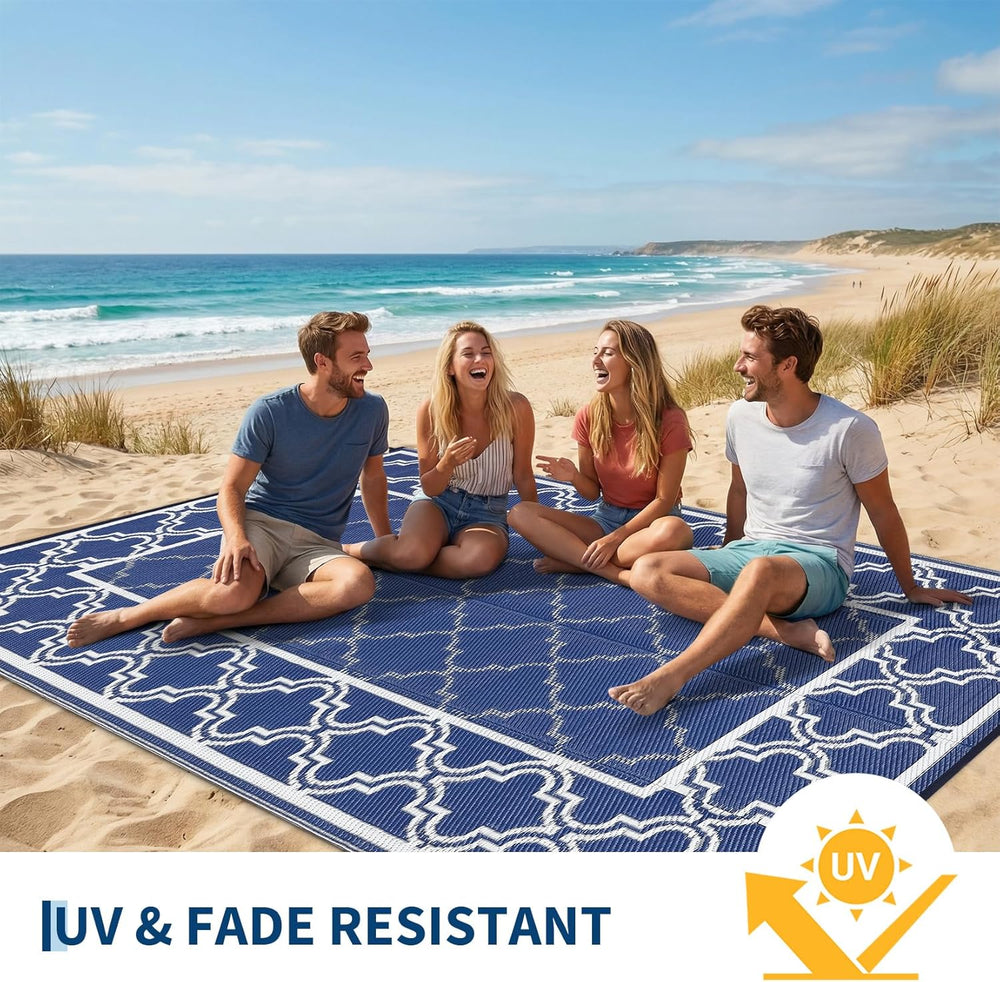 Garvee Reversible Outdoor Rug 6x9, Waterproof Outdoor Plastic Rug, Blue