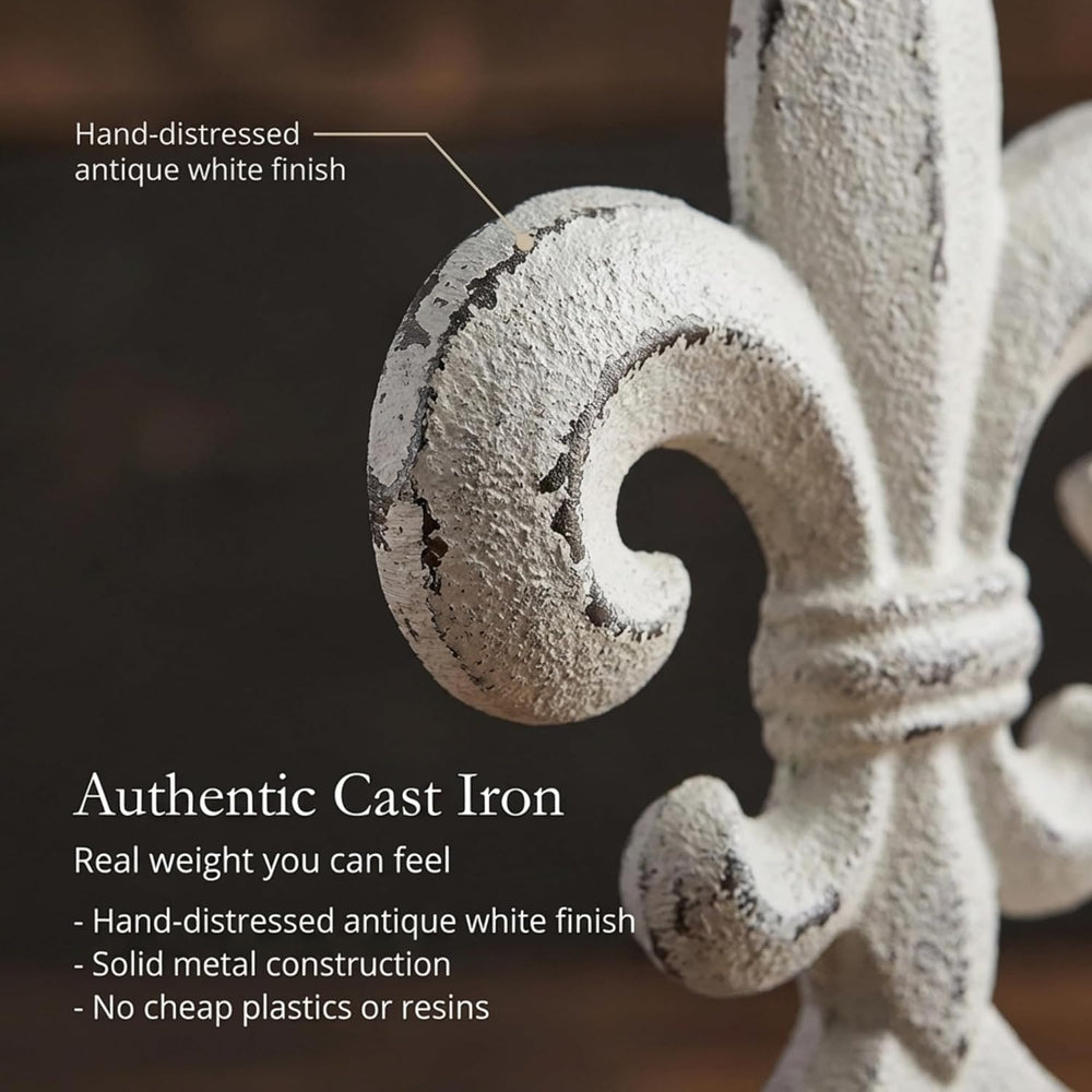 Lulu Decor, Cast Iron 14" Fleur De Lis Decoration Plaque (Antique White)