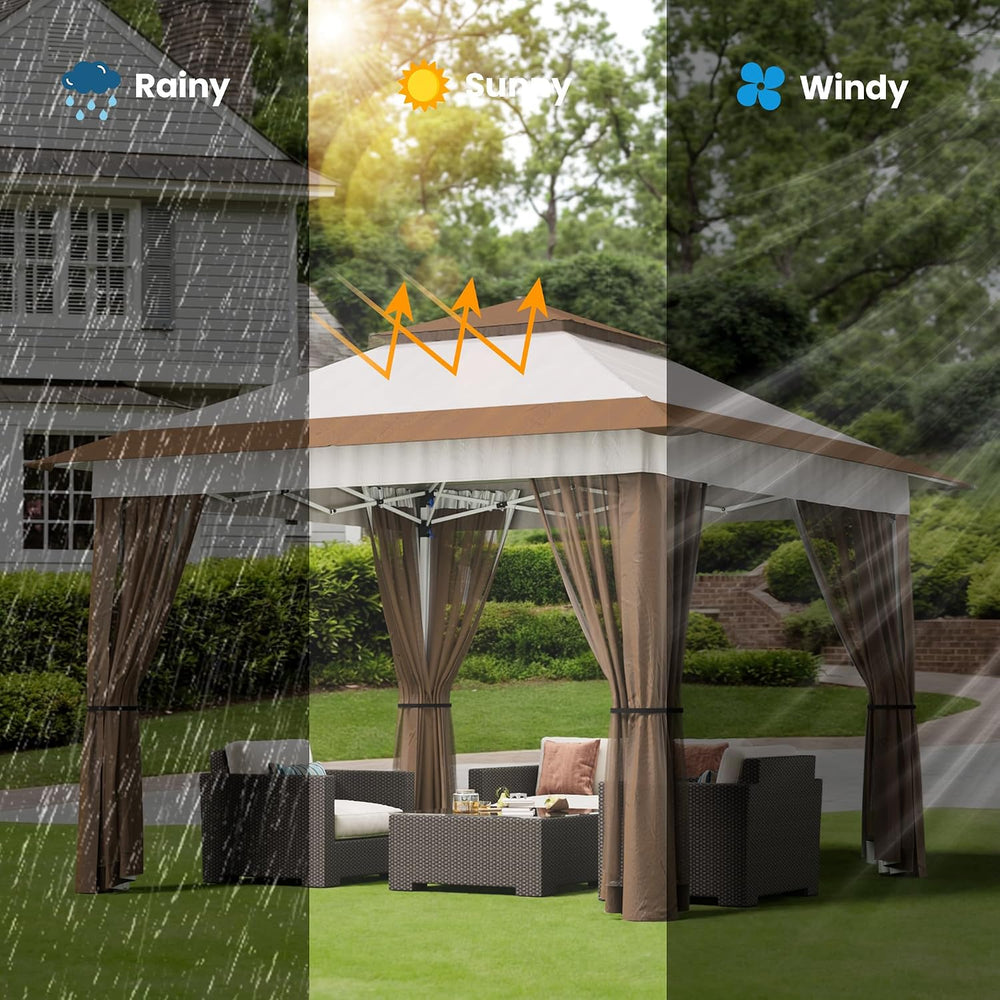 Bealife 11x11 Pop Up Gazebo Tent with Mosquito Netting - Beige
