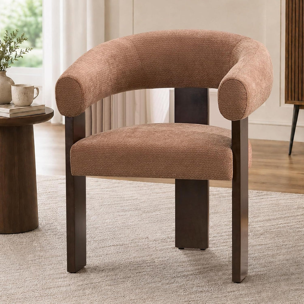 Modern Accent Chair, Barrel Armchair, U-Shaped Backrest, Brown