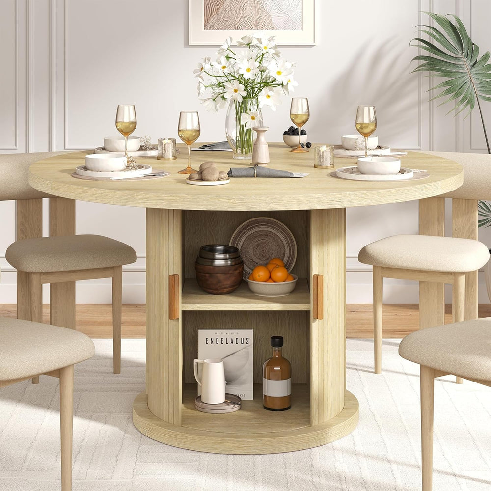 47.24" Round Dining Table for 4, Farmhouse Fluted Kitchen Tables Dining ...