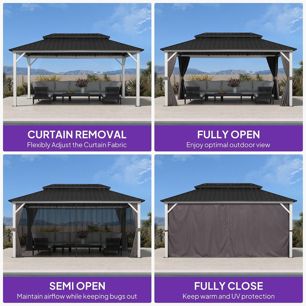 PURPLE LEAF Hardtop Gazebo 10' x 16' White Pavilion Galvanized Steel ...