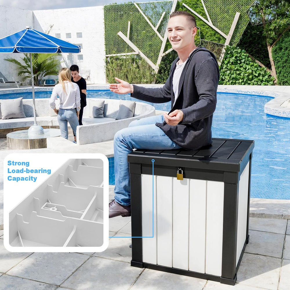 ROJIK 50 Gallon Resin Deck Box, Lockable Waterproof Weatherproof Outdoor Stor...
