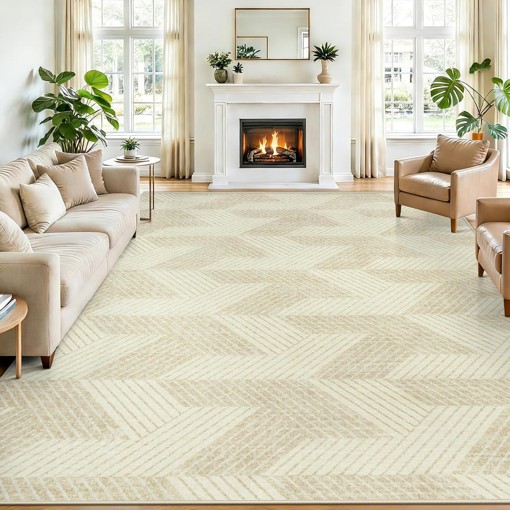 MXSANYOO Area Rugs 8x10 for Living Room, Washable Geometric Beige Rug
