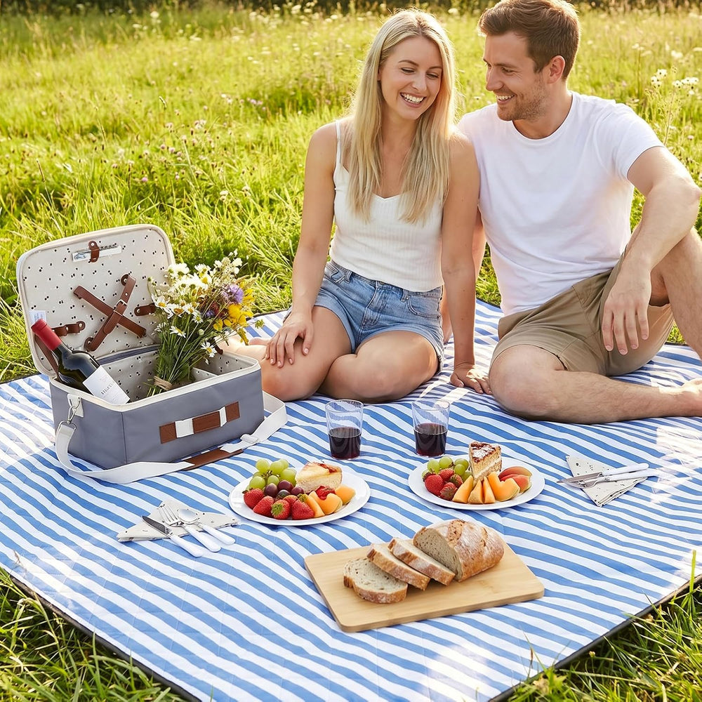 Picnic Basket for 2-Picnic Basket with Waterproof Blanket & Accessories