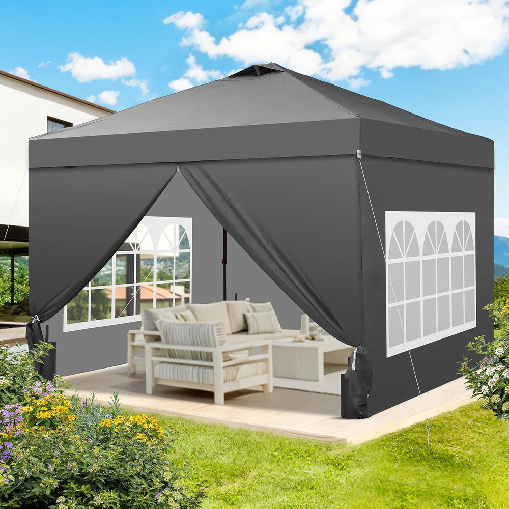GDY 10x10 Pop Up Canopy Tent with 4 Sidewalls, Easy Set up, Outdoor Silver Co...