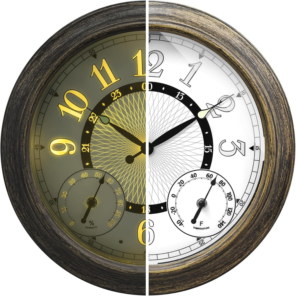 Pytha Sight 15 Inch Metal Illuminated Outdoor Clocks for Patio Waterproof