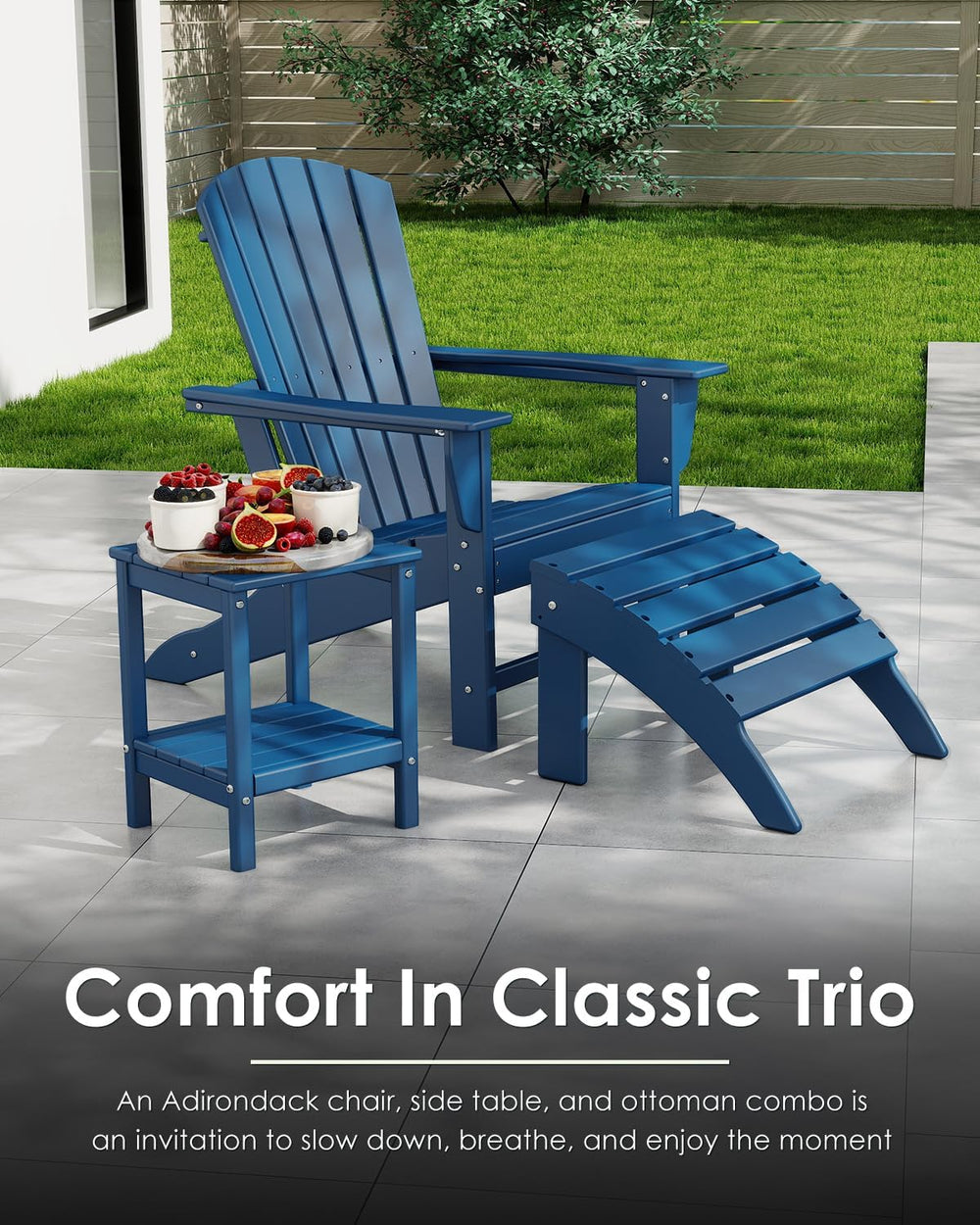 GREENVINES Oversized Adirondack Chairs Set of 2, HDPE All Weather, Blue