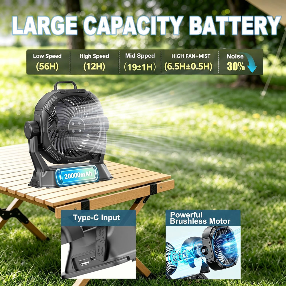 Wilody Portable Misting Fan Rechargeable with Remote Control, 6L Bucket Campi...