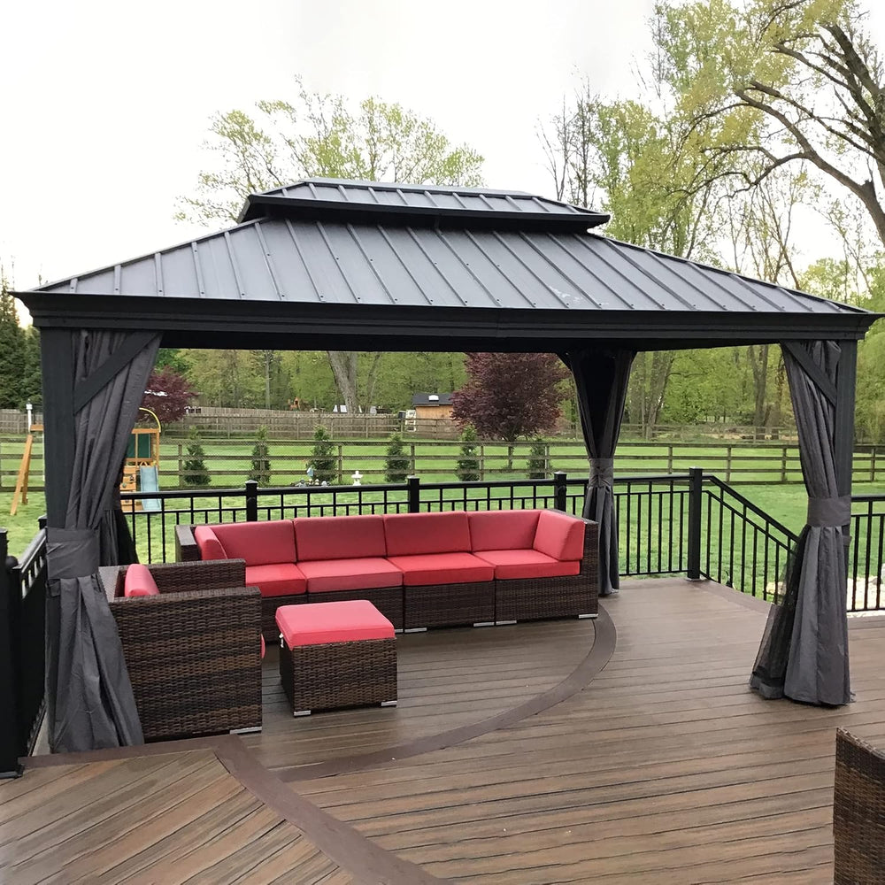 PURPLE LEAF Gazebo 10' X 14' Built-in Drainage System, Gray