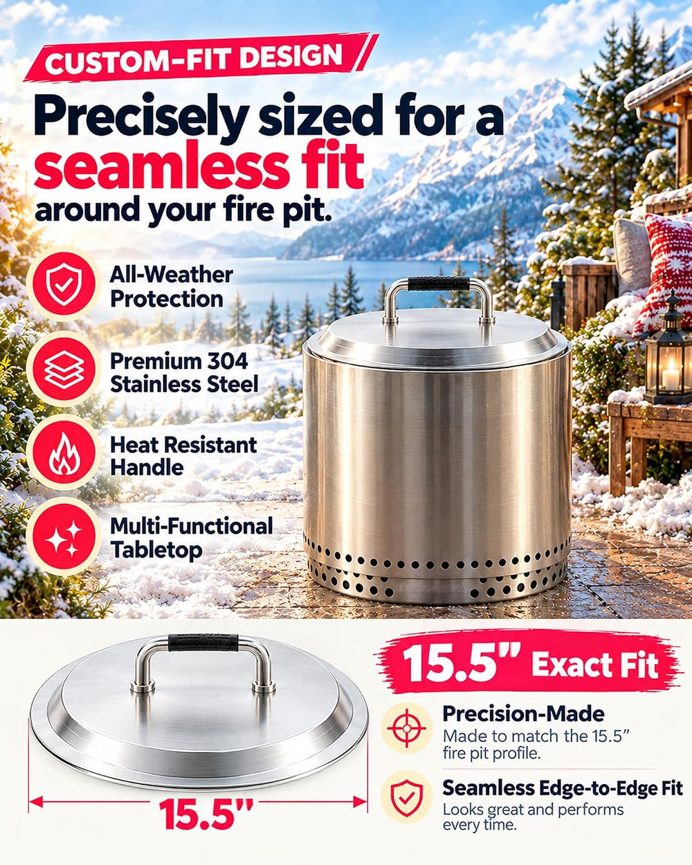 Fire Pit Lid for Solo Stove Ranger 2.0 & 1.0 Accessories, Stainless Steel