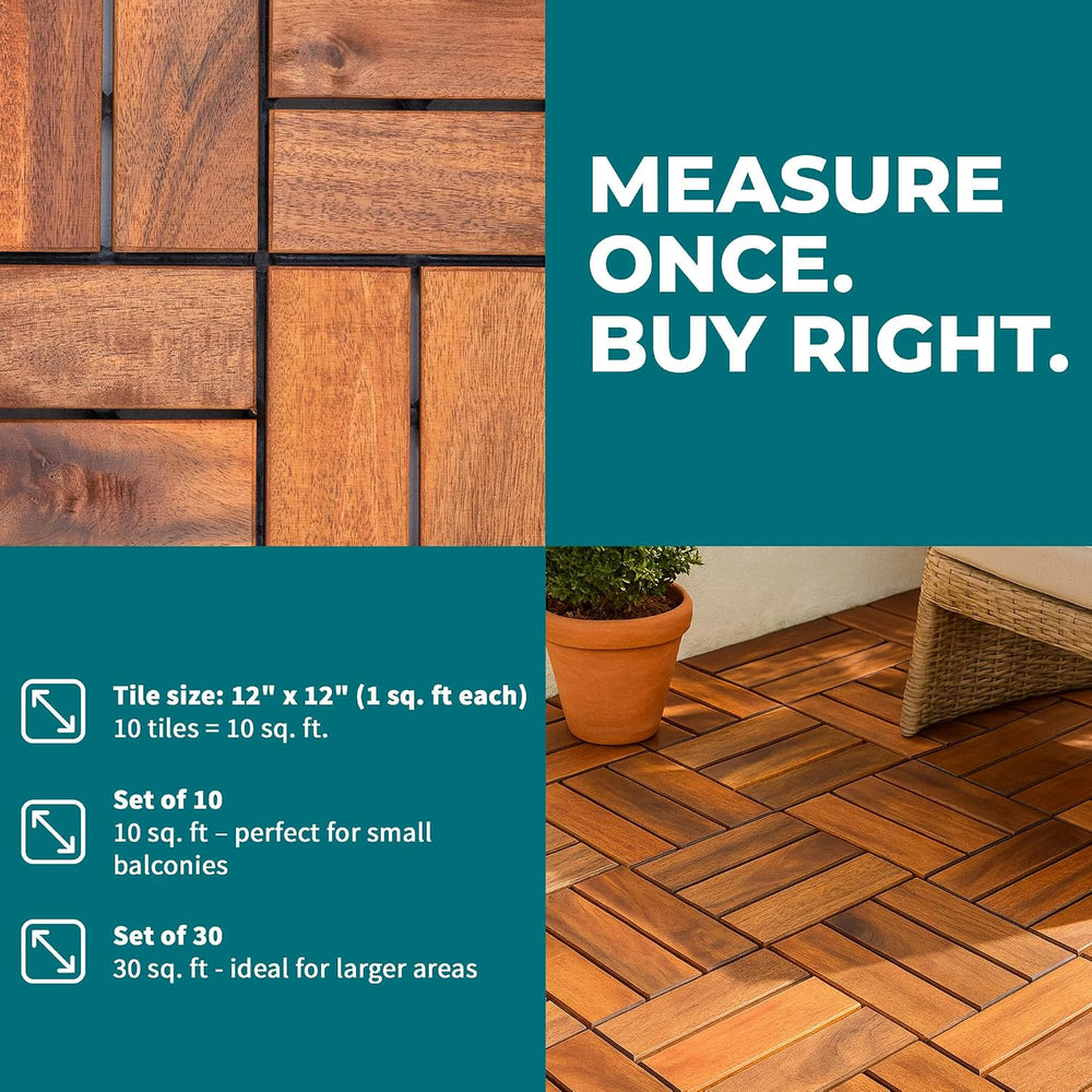 Bliss Outdoors 12-Slat Acacia Hardwood Deck Tiles, Natural, Set of 10