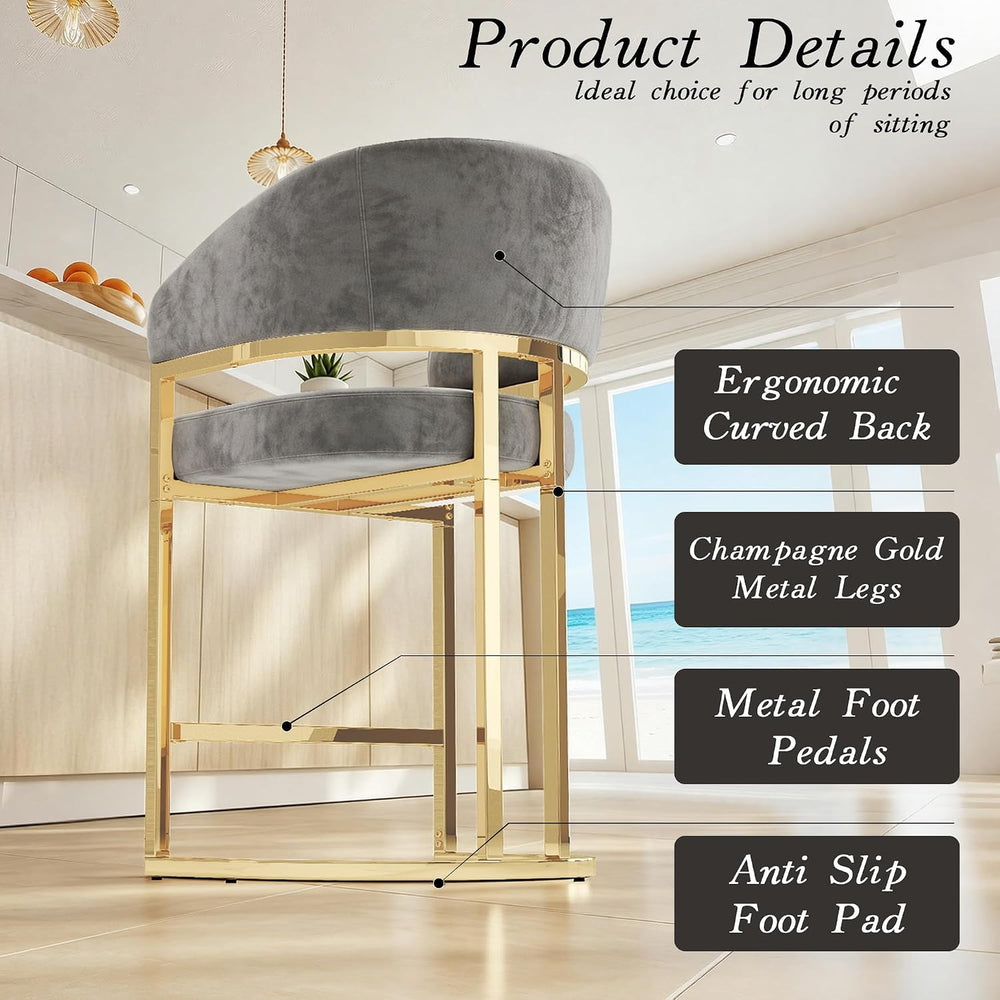 Modern Counter Height Bar Stools,Bar Stools Set of 4,Velvet Upholstered Barre...
