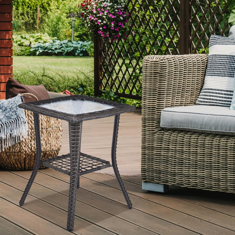 18" Patio Rattan Wicker Side Tables,Outdoor Square Wicker End Table,Wate...