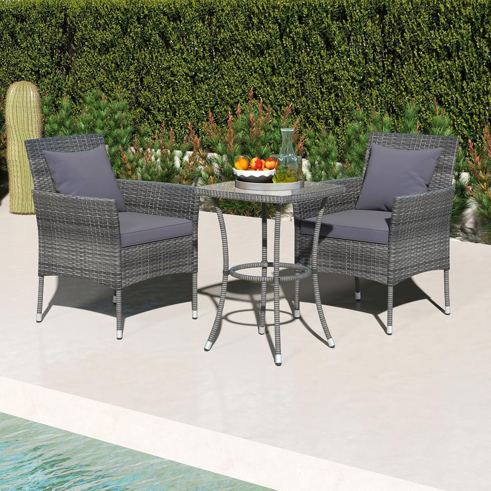 Tangkula 3-Piece Patio Furniture Set, PE Wicker Conversation Bistro Set w/A T...