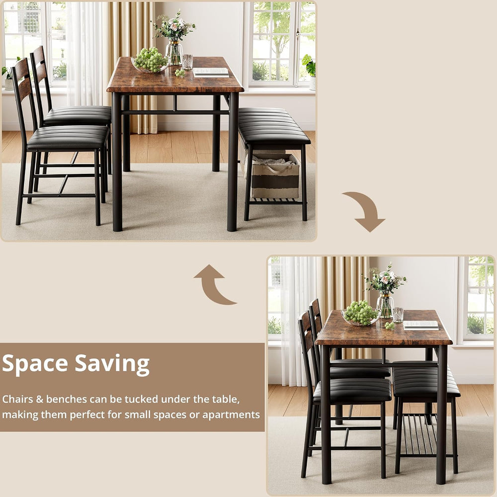 IRONCK Dining Table Set for 4, Kitchen Table and Chairs Set, Rustic Brown