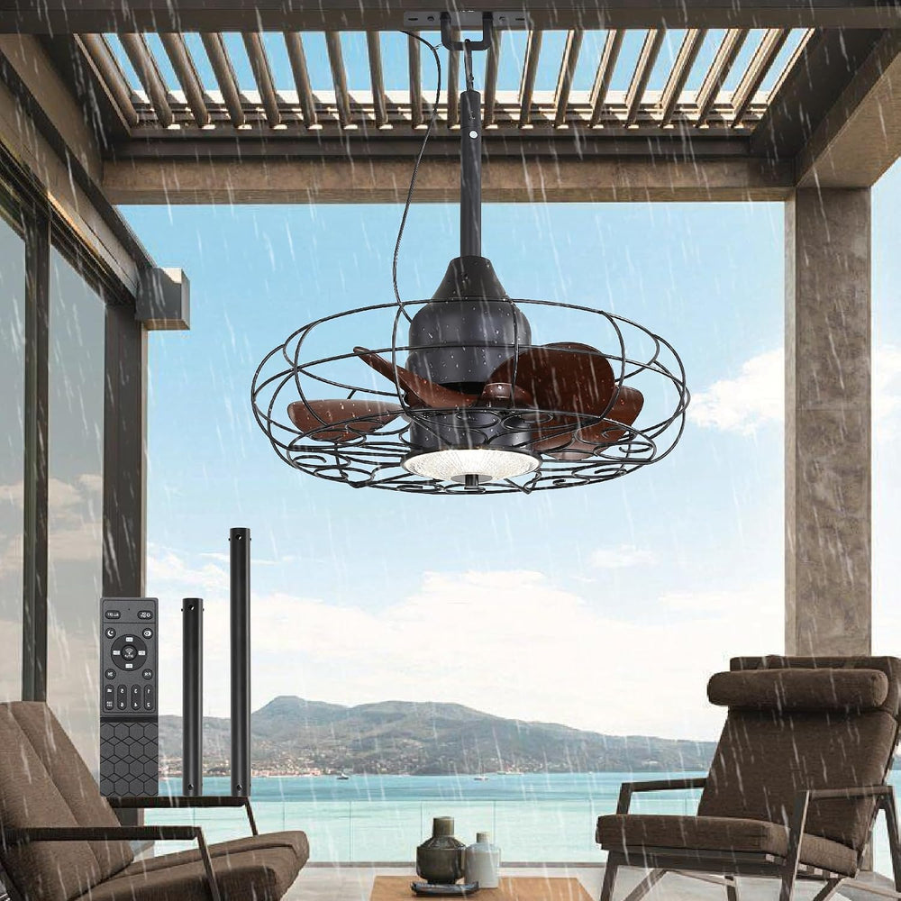 25Inch Outdoor Caged Ceiling Fan with Light Remote Control 3 Color Temp. IP65...