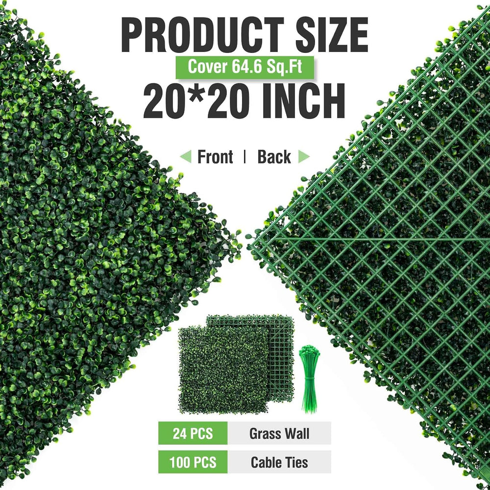 KASZOO 24 Pack 20"x20" Grass Wall Panels - Artificial Boxwood Panel...