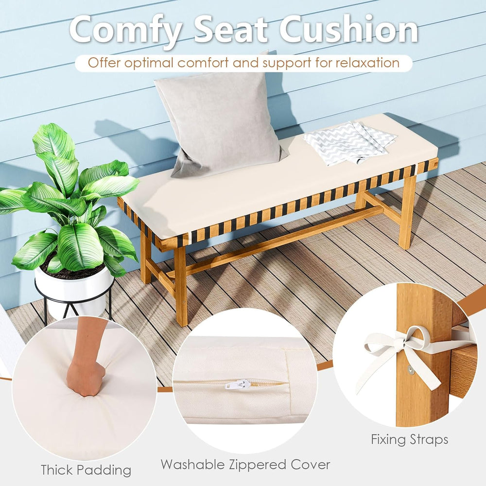 Tangkula Acacia Wood Outdoor Bench with Padded Cushion, 48" Long Dining ...