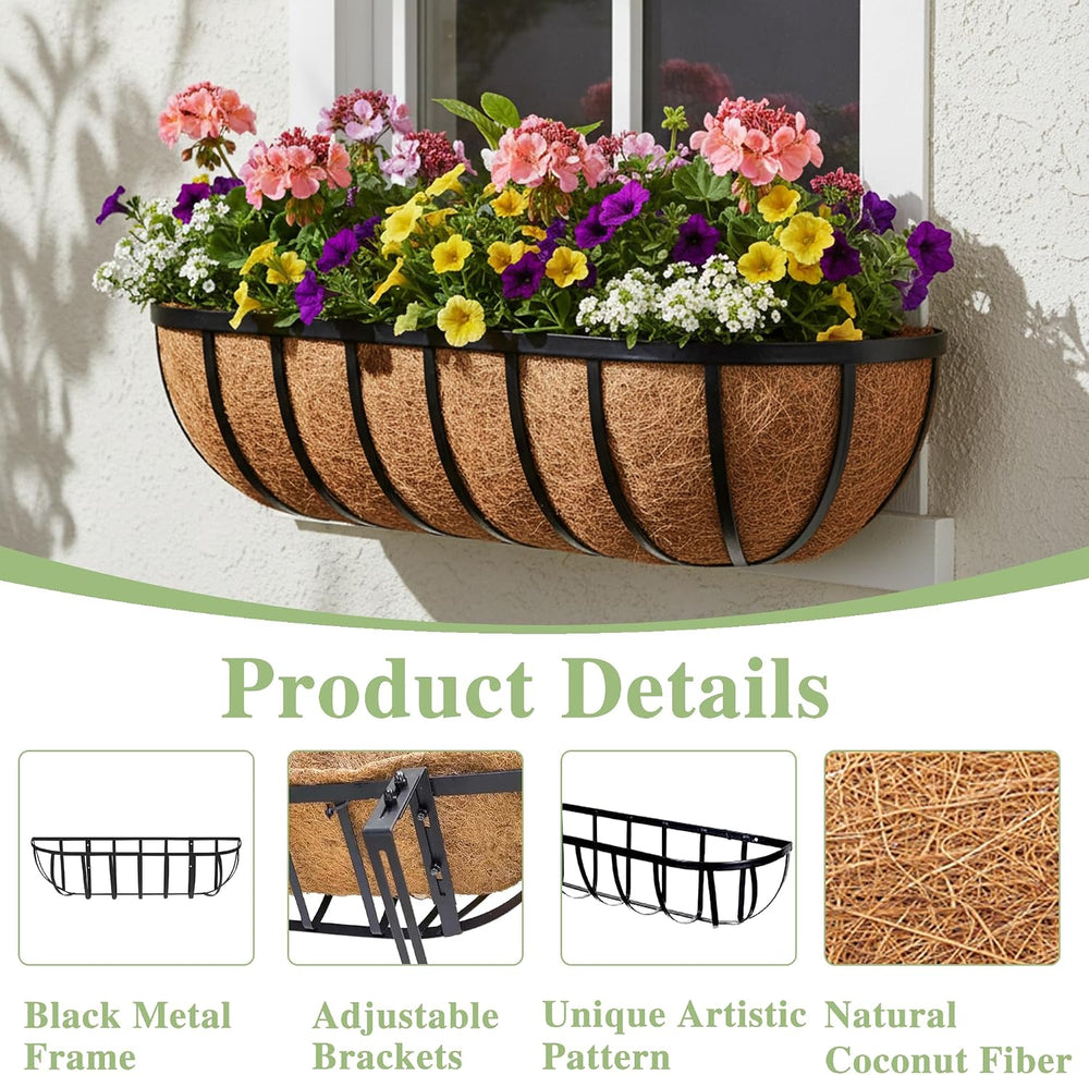 36 Inch Railing Planter Window Box Deck Balcony Rail Planter with Coco Liner ...