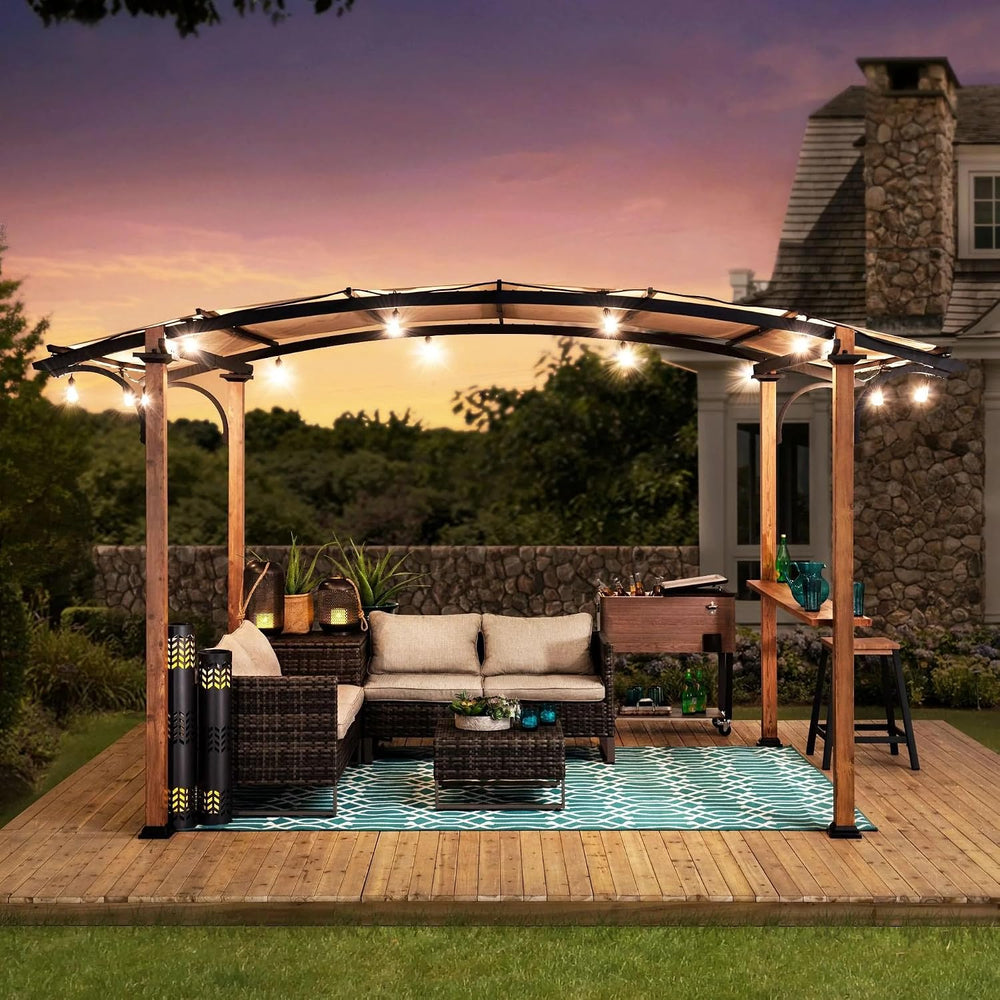SUNJOY Outdoor Pergola 8.5 x 13 ft. Steel Arched Pergola with Tan Weather-Res...