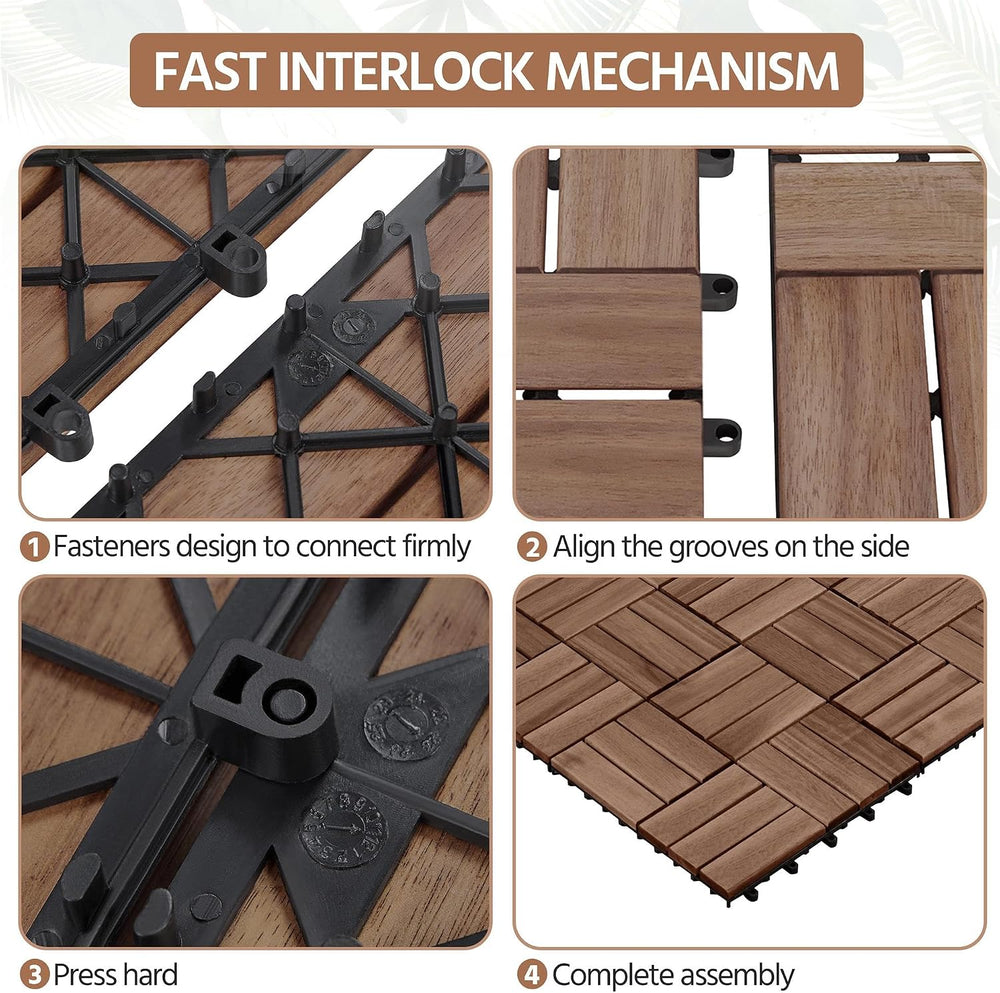 Yaheetech 108PCS Acacia Wood Deck Tiles Interlocking Patio Flooring,Brown