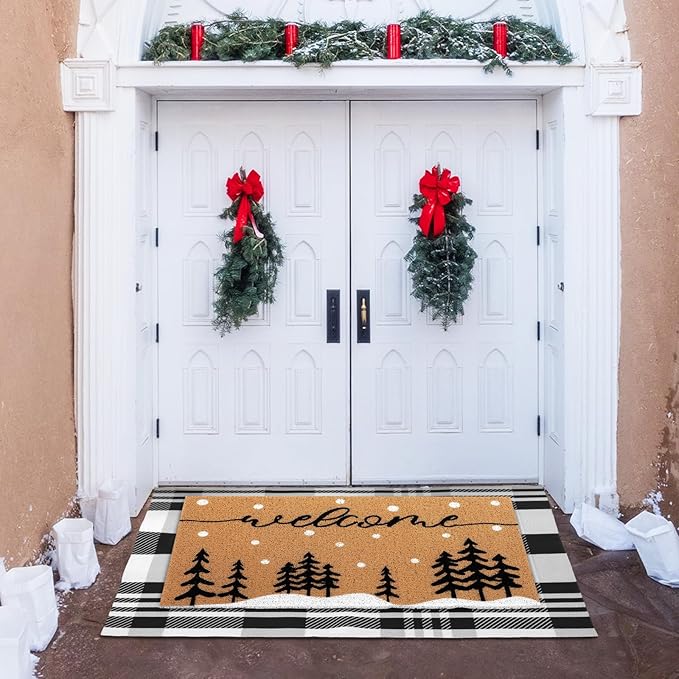 Tinideya 2 Pcs Door Mat Welcome Non Slip Coir Mats Floor Layering Doormats Se...
