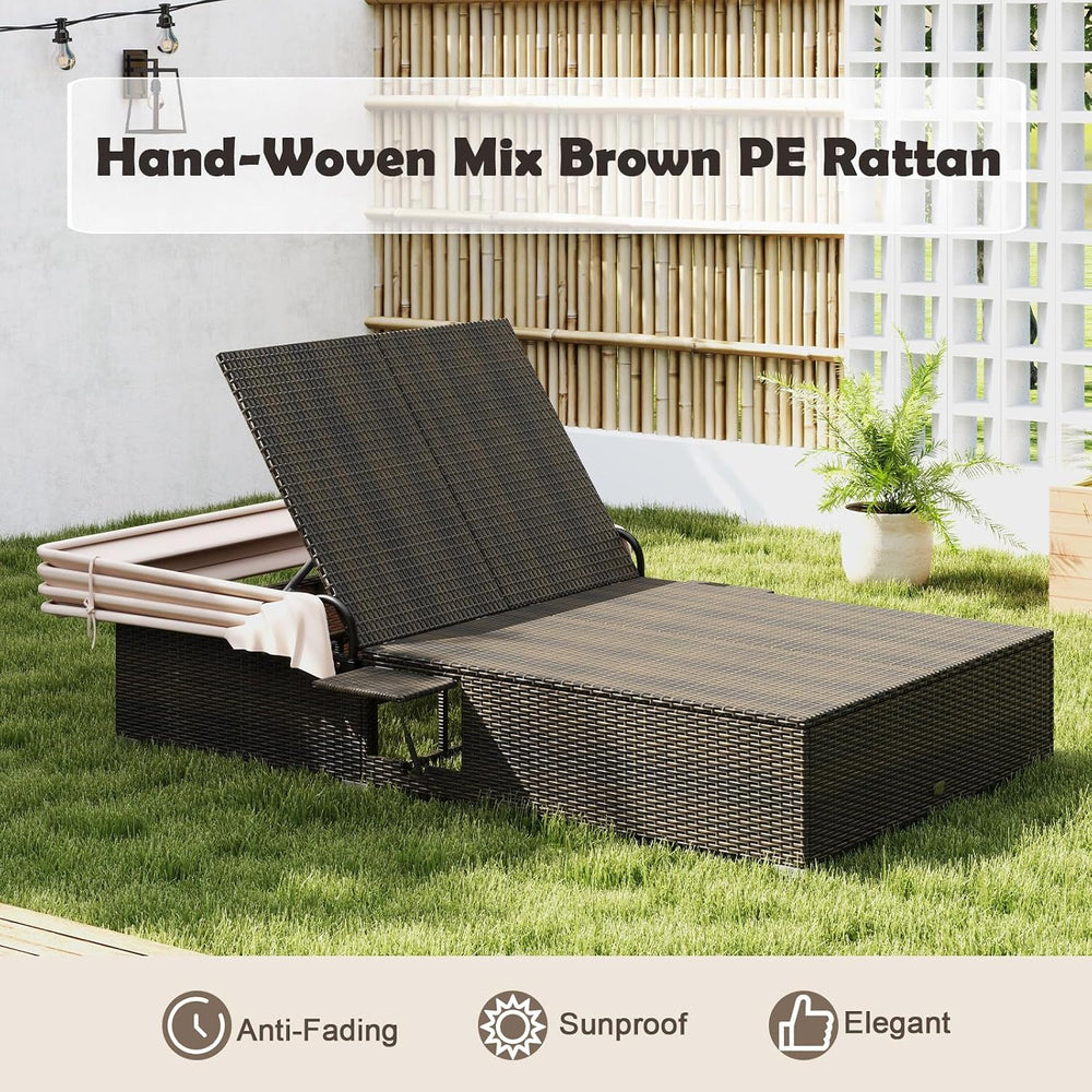 Tangkula Outdoor Rattan Daybed with Canopy & 6-Level Adjustable Backrests...