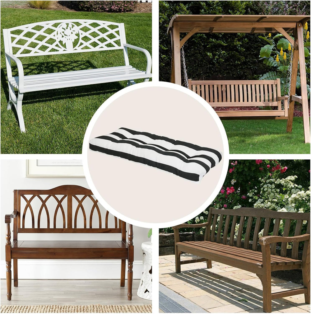 FUNHOME Outdoor Bench Cushion 45x18Inch, Long Seat Pads-Black White Stripe