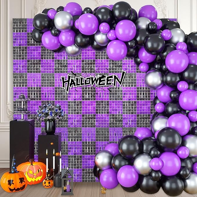 24PCS Black Purple Shimmer Wall Backdrop, Square Sequin Photo Backdrops Panel...