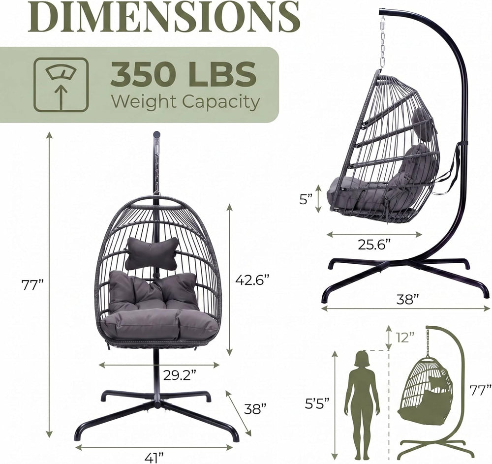 RADIATA Outdoor Hanging Egg Chair with Stand, Foldable Egg Swing Chair
