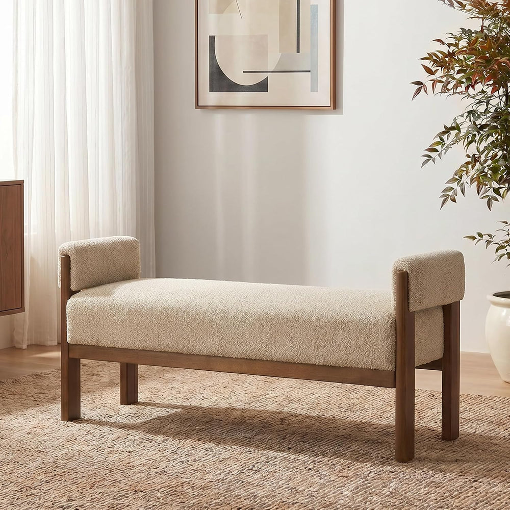 VKNOW 51.8”End of Bed Bench Upholstered Bedroom Bench with Arms, Brown