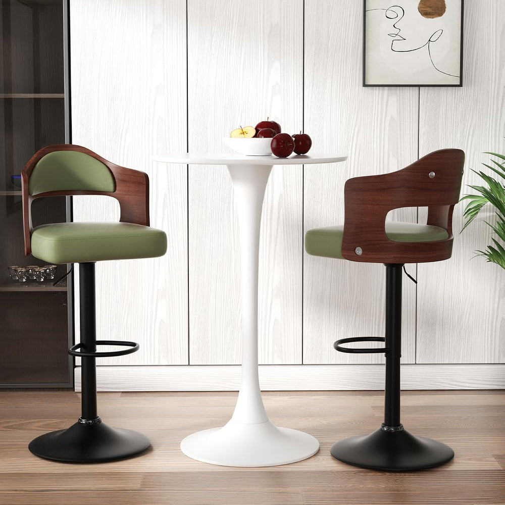 Nalupatio Modern Swivel Bar Stools Set of 2, Wooden Upholstered PU Leather Ba...