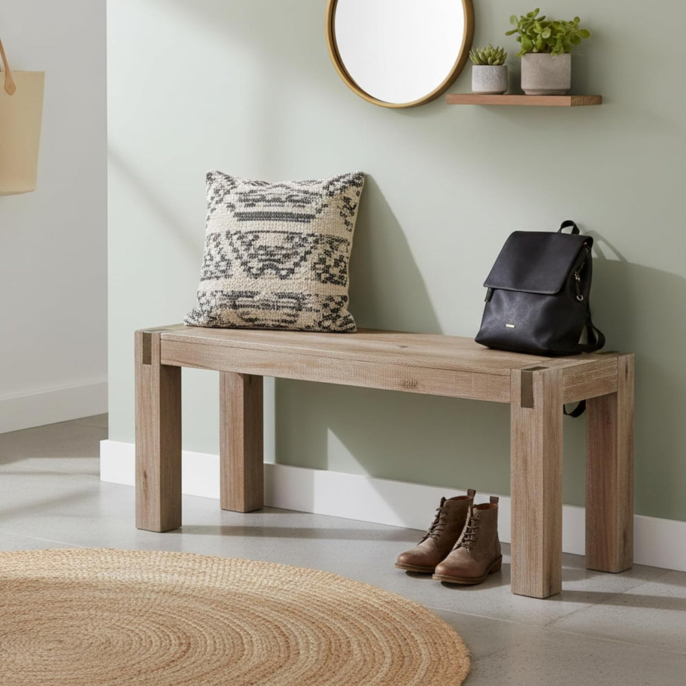 Alaterre Furniture Woodstock 40-Inch Entryway Bench with Bronze Metal Inset