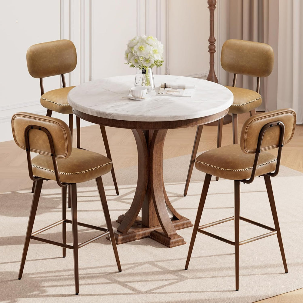 MALOL 26“ Swivel Bar Stools Set of 4, Mid Century PU Leather Counter Height B...