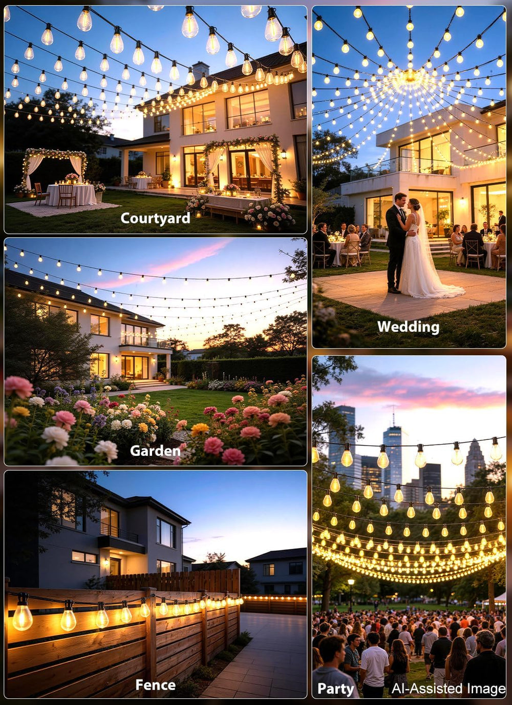 200FT Outdoor String Lights with 76+2 S11 LED Bulbs, Waterproof Dimmable Pati...